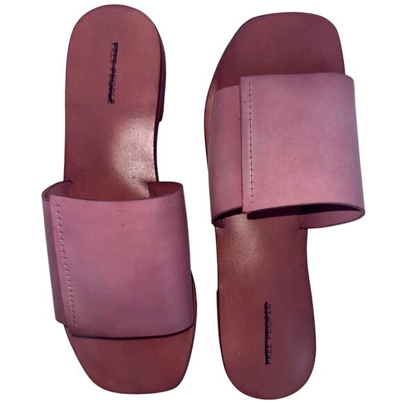 Free People Verona Slide Sandal Square Toe Leather Minimalist Watermelon Sz 39.5 - Picture 3 of 11